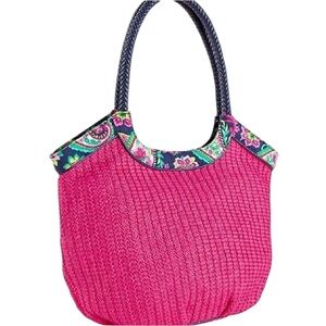 Vera Bradley Petal Paisley Woven Straw Bucket Tote - Leather Handles